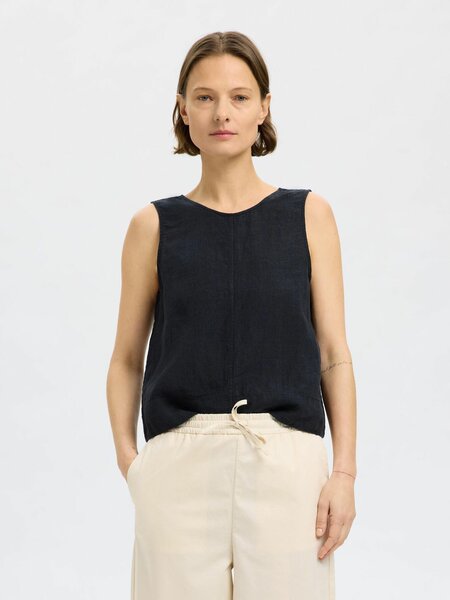 Selected Femme Linna reversible linen top - Black